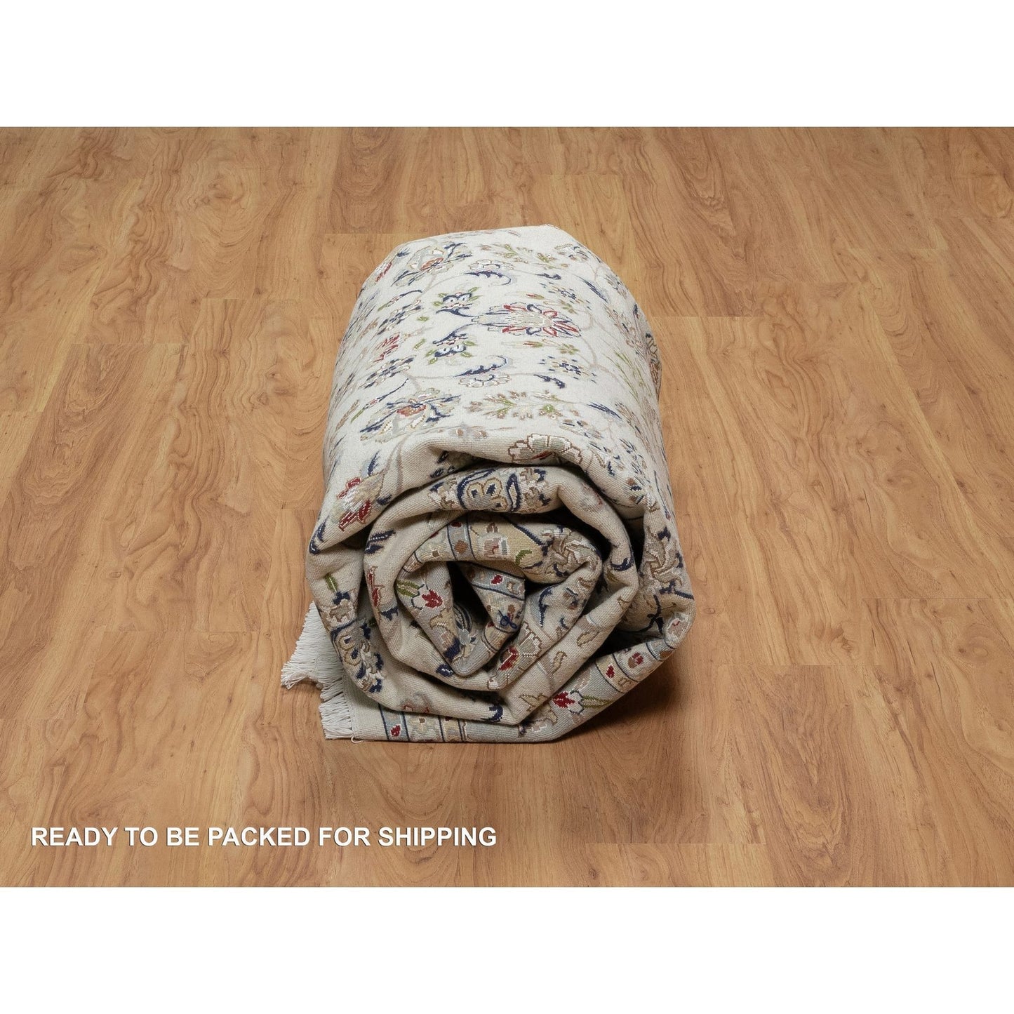 7'8"X10'2" Daisy White Nain Floral Design Hand Knotted Wool And Silk Rug