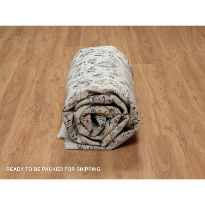 7'8"X10'2" Daisy White Nain Floral Design Hand Knotted Wool And Silk Rug