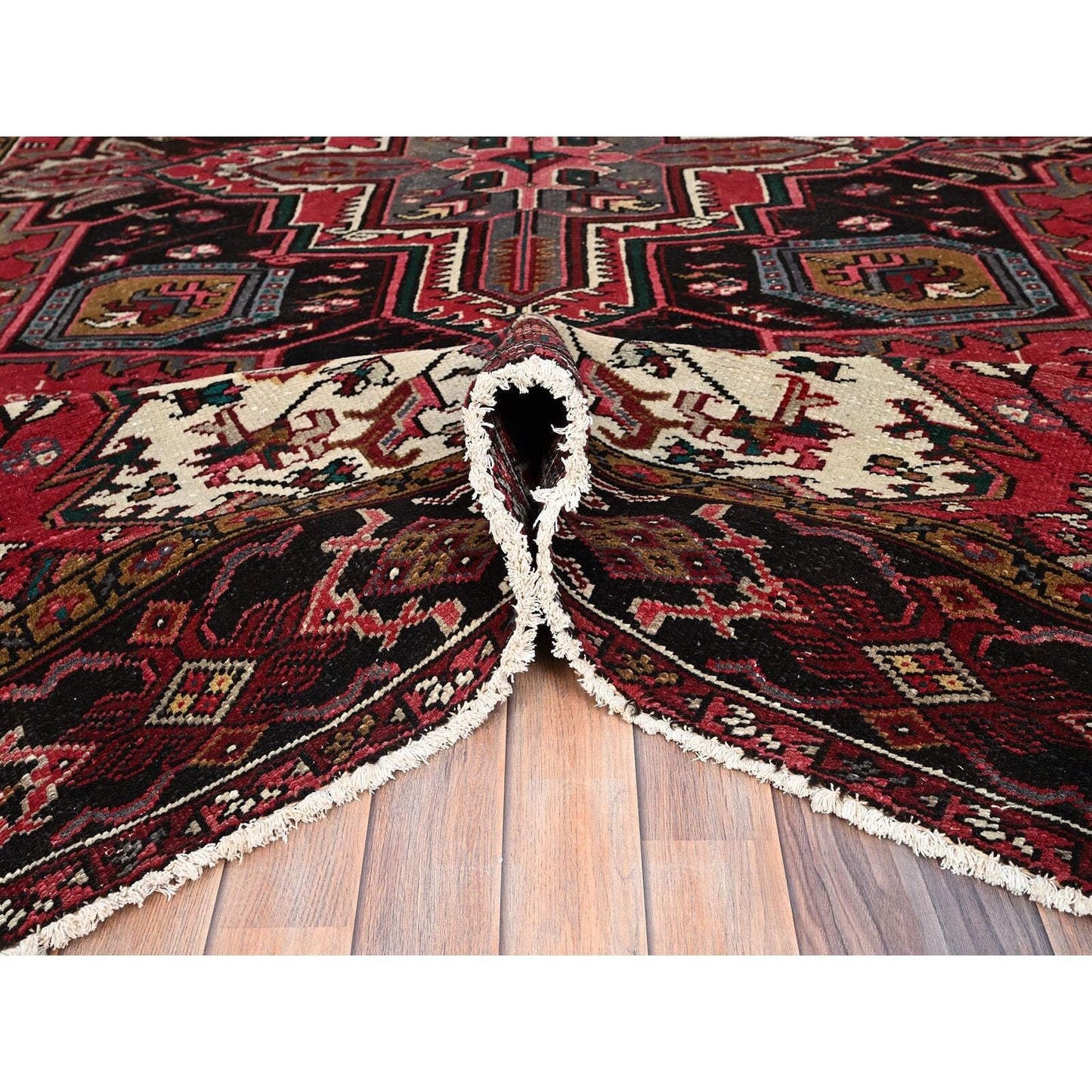 7'10"X11'5" Red Pure Wool Hand Knotted Antique Zoroastrian Heris Rug