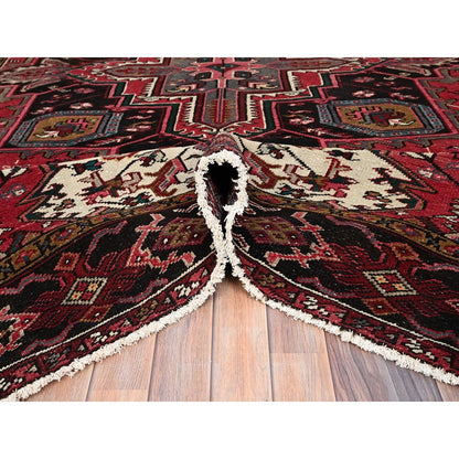7'10"X11'5" Red Pure Wool Hand Knotted Antique Zoroastrian Heris Rug