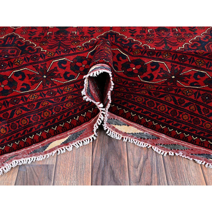 9'9"X13'1" Red Afghan Khamyab Geometric Design Soft Wool Hand Knotted Rug