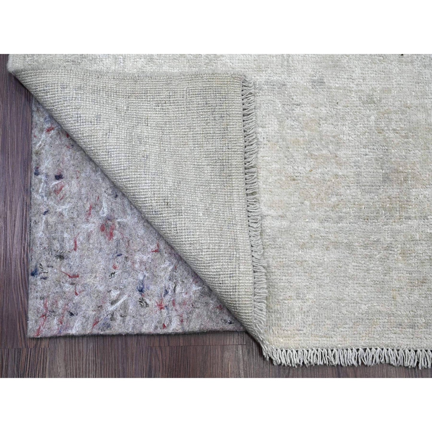 4'1"X19'8" White Afghan Angora Leaf Design Hand Knotted Wool Runner Rug