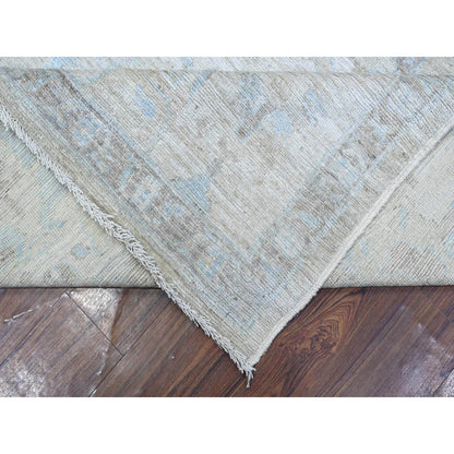 9'X11'9" Silver Gray Hand Knotted Faded Afghan Angora Oushak Oriental Rug