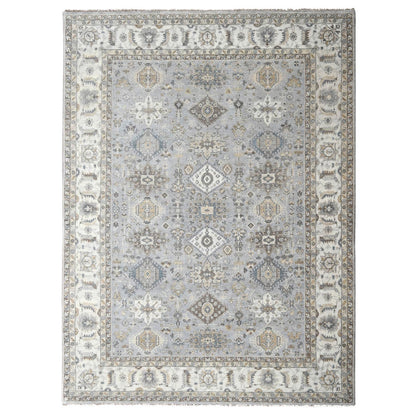 9'X11'10" Oxford Gray Hand Knotted Karajeh Design Soft Wool Oriental Rug