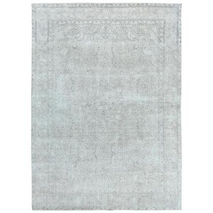 9'7"X13'2" Gray Hand Knotted Old Farsian Tebraz Worn Wool Distressed Rug
