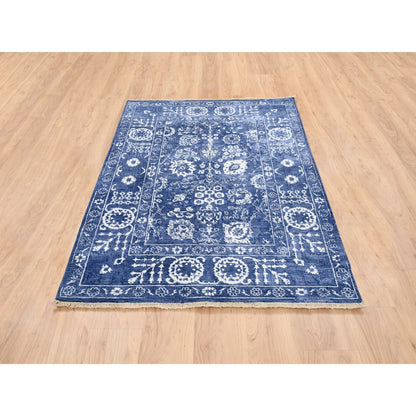 4'1"X6'1" Denim Blue Tone On Tone Tebraz Hand Knotted Wool And Silk Rug