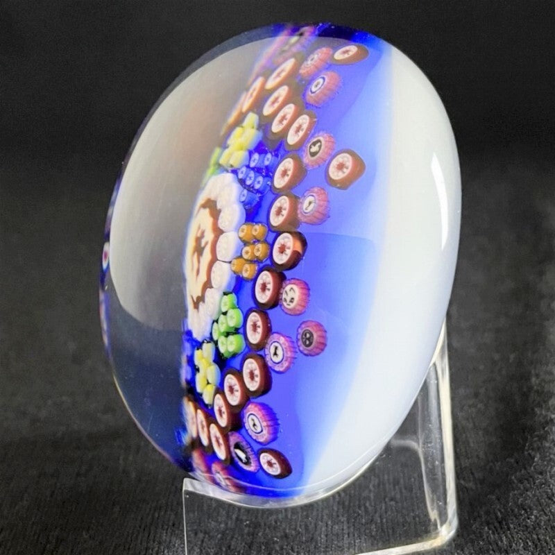Antique Baccarat Crystal Paperweight 1977 Millefiori Blue Glass Big Size Rare
