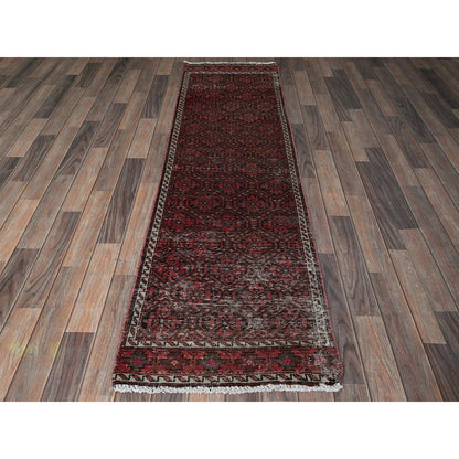 2'X7'7" Auburn Red Vintage Zoroastrian Balooch Hand Knotted Wool Runner Rug