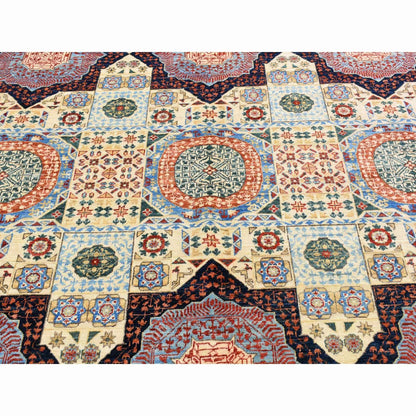 10'X13'9" Blue Hand Knotted Mamluk Repetitive Design Wool Oriental Rug