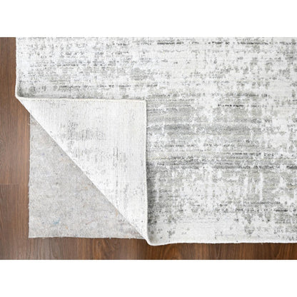 4'X6' White With Gray Modern Design Hand Loomed Wool And Bamboo Silk Rug
