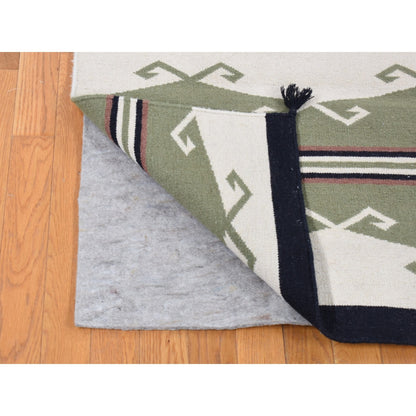 5'2"X7' Ivory Navajo Design Flat Weave Wool Hand Woven Rug