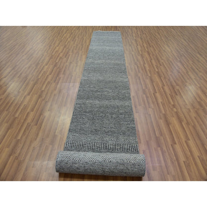 2'7"X20' Cloudburst Gray Grass Undyed Wool Hand Knotted Xl Runner Rug