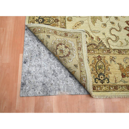 7'3"X9'3" Ivory Hand Knotted Agra Ziegler Design Leaf Pattern Wool Rug