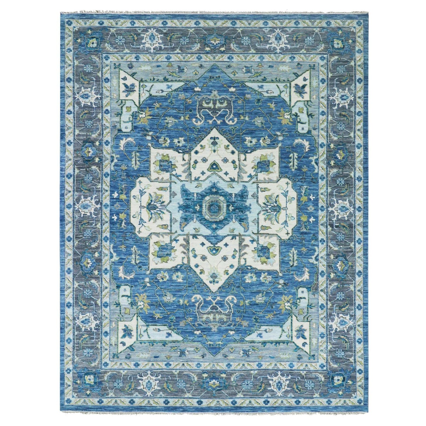 9'2"X12' Blue Soft To The Touch Seeripe Heris 100% Wool Hand Knotted Rug
