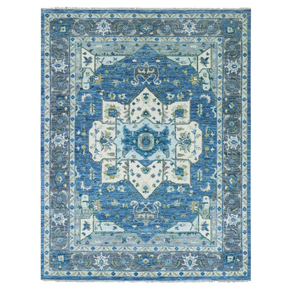 9'2"X12' Blue Soft To The Touch Seeripe Heris 100% Wool Hand Knotted Rug