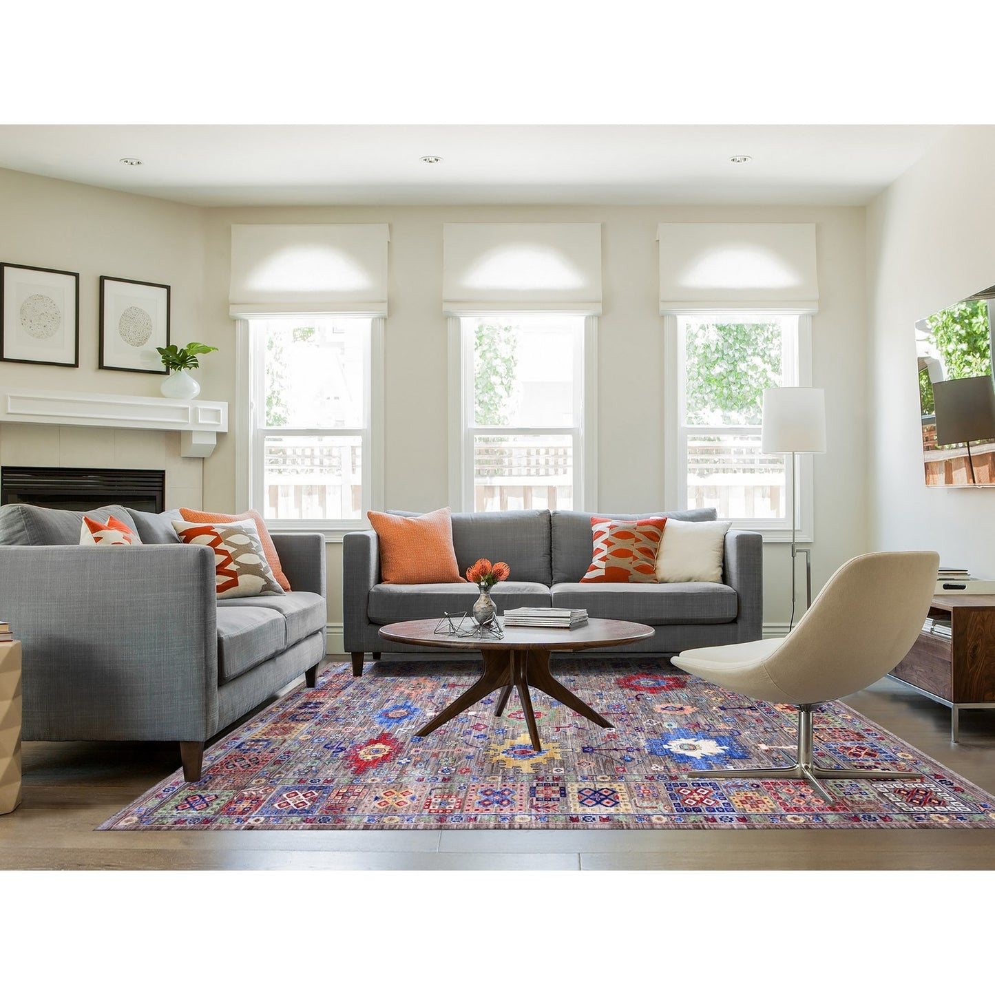 8'X9'10" Gray Aryana Collection Antique Mahal Design Oriental Rug