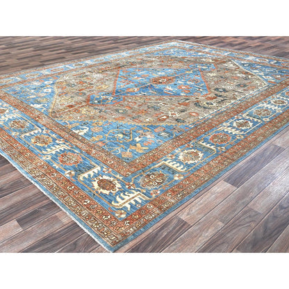 9'2"X12'3" Beaver Brown Peshawar Heris Hand Knotted High Mountain Wool Rug