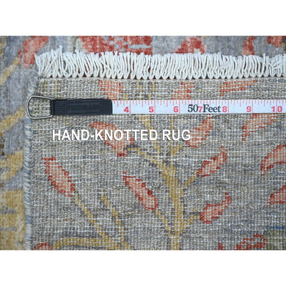 2'6"X5'9" Dolphin Gray Hand Knotted Peshawar Birds Paradise Runner Rug