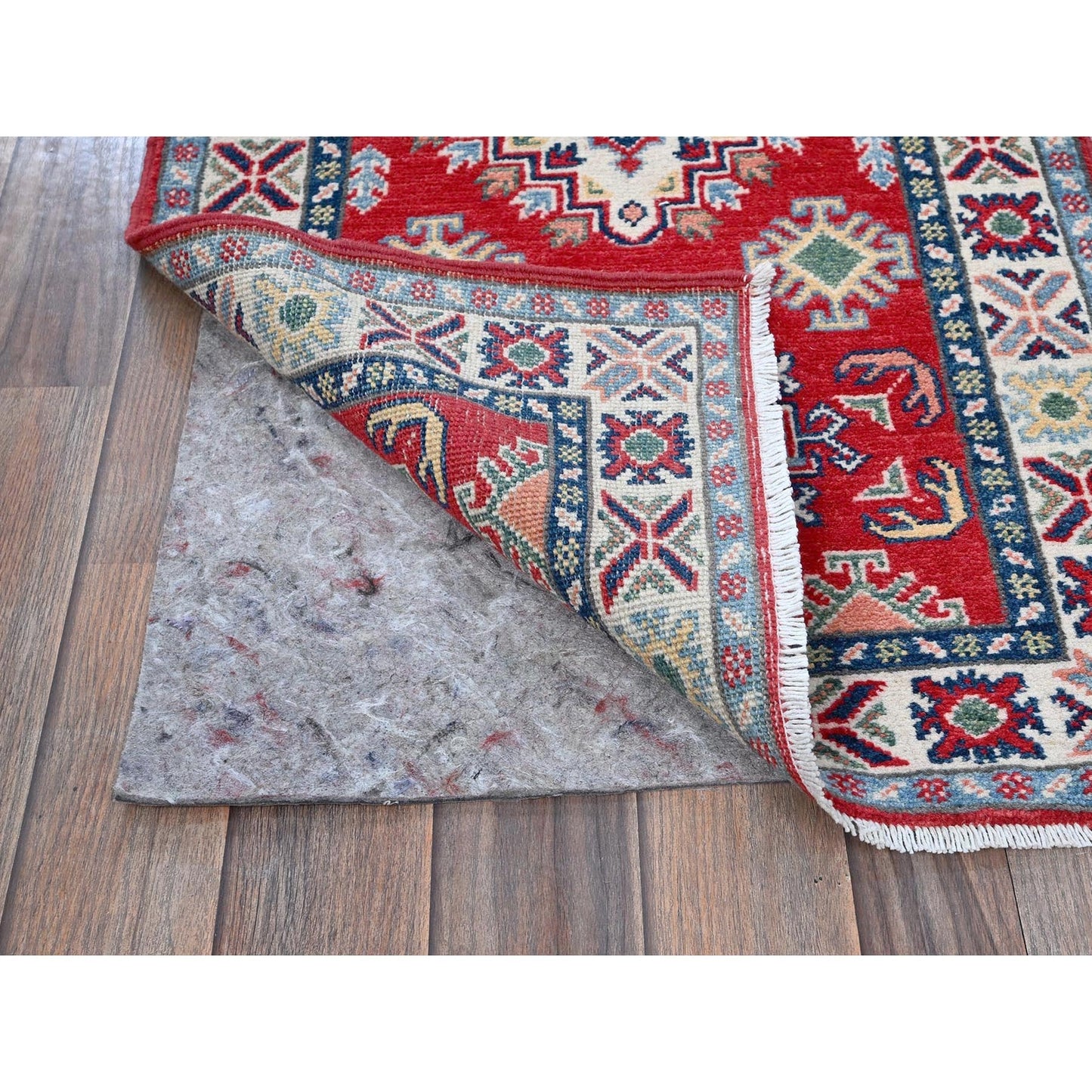 2'X5'9" Red Kazak With Medallions Design Hand Knotted Soft Wool Runner Rug