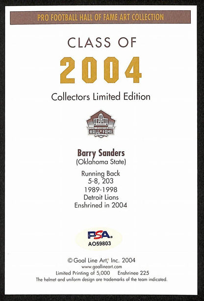 Barry Sanders Hof Signed/Auto 2004 Goal Line Art