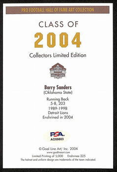 Barry Sanders Hof Signed/Auto 2004 Goal Line Art