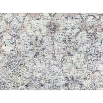 2'5"X12' Ivory Silk With Textured Tebraz Design Runner Hand Knotted Rug