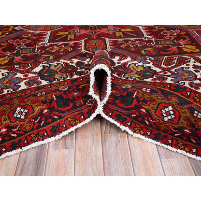 9'1"X11'9" Cereza Red Wool Hand Knotted Vintage Zoroastrian Heris Clean Rug
