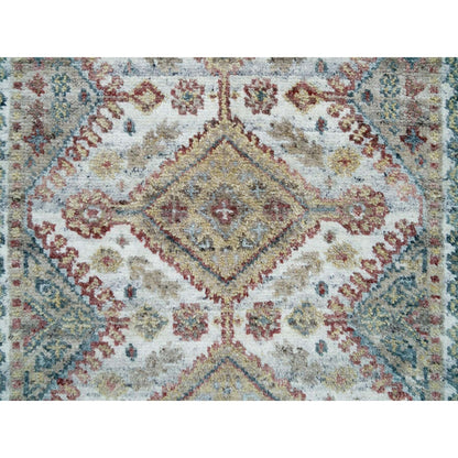 2'7"X8' White Hand Knotted Unique Flower Border Runner Oriental Rug
