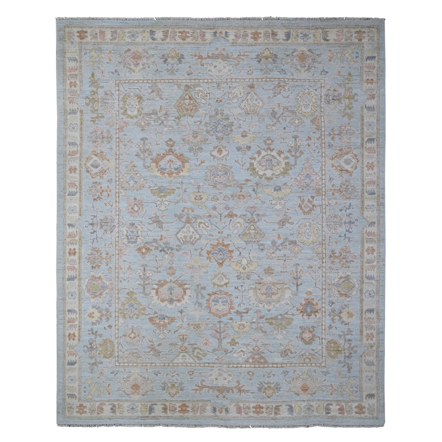8'4"X10'2" Blue All Over Village Elements Angora Oushak Oriental Rug