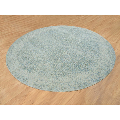 9'10"X9'10" Gray Wool And Silk Modern Jacquard Hand Loomed Round Rug