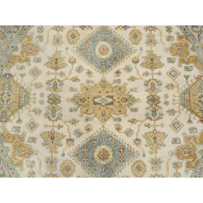 6'1"X6'1" Hand Knotted Ivory Karajeh Design Pure Wool Round Rug