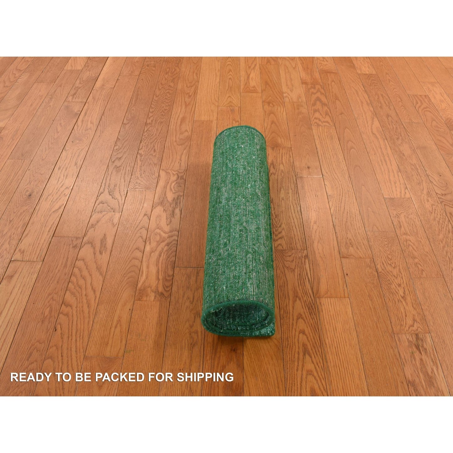 Solid Design Sample Silk Hand Knotted Mat Rug Green Plain 2'x3'1