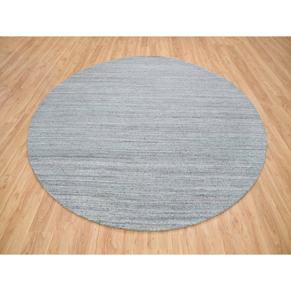 10'1"X10'1" Gray Wool Hand Loomed Modern Striae Design Round Oriental Rug