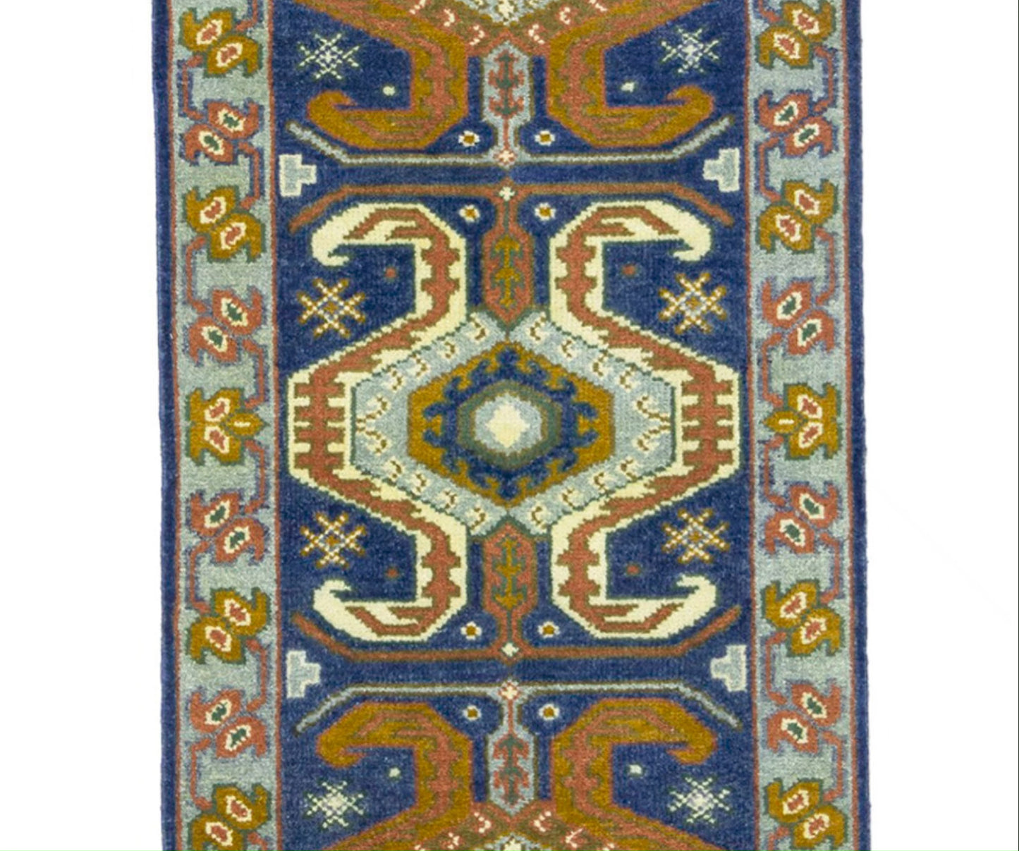 Navy Blue Geometric Tribal Kazak Rug Wool