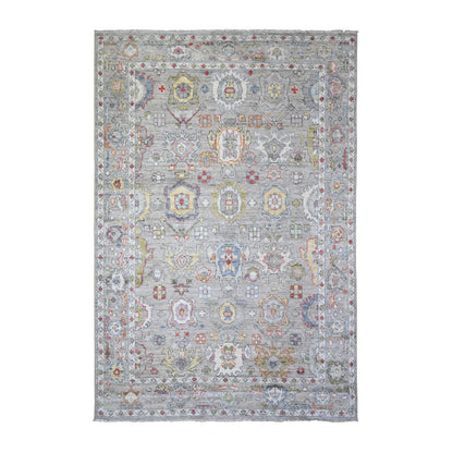 6'1"X9' Cloud Gray Afghan Angora Oushak Soft Wool Hand Knotted Rug