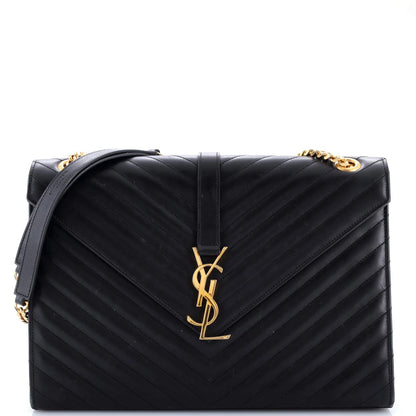 Saint Laurent Classic Monogram Envelope Satchel Matelasse Chevron Leather Large