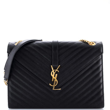 Saint Laurent Classic Monogram Envelope Satchel Matelasse Chevron Leather Large