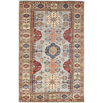 4'X6' Dolphin Gray Afghan Super Kazak Geometric Elements Oriental Rug