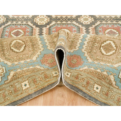 9'1"X12'1" Hand Knotted Wool,Caucasian Gul Motifs Distinct Abrash Rug