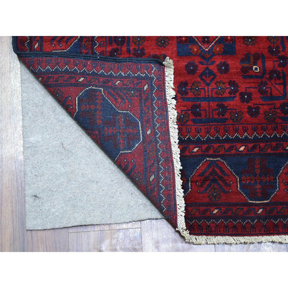 2'10"X12'8" Deep Red Afghan Khamyab Pure Wool Hand Knotted Runner Rug
