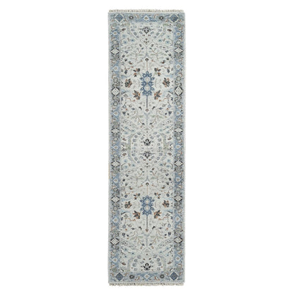 2'6"X9'10" Pastel Gray Denser Weave Oushak Wool Hand Knotted Runner Rug