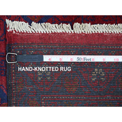 2'7"X9'8" Red Andkhoy Geometric Design Pure Wool Hand Knotted Runner Rug