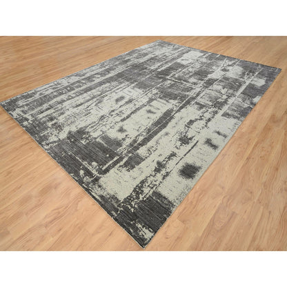 9'X12' Black Hand Loomed Modern Design Wool And Plant Based Silk Rug