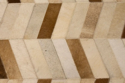 4X6 ft Brown Cowhide Leather Rug Modern Geometric Design Contemporary Carpet