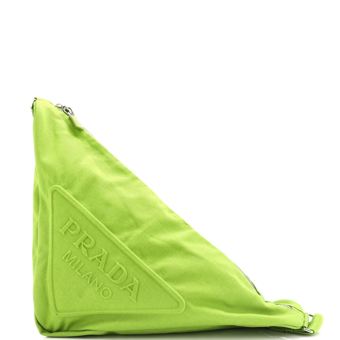 Prada Triangle Logo Zip Crossbody Bag Embossed Canvas Large