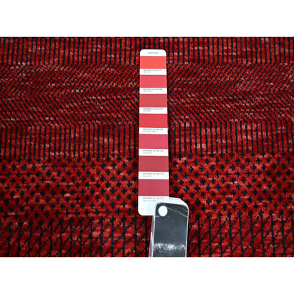 2'5"X14' Red Modern Grass Design Hand Knotted Wool And Silk Runner Rug