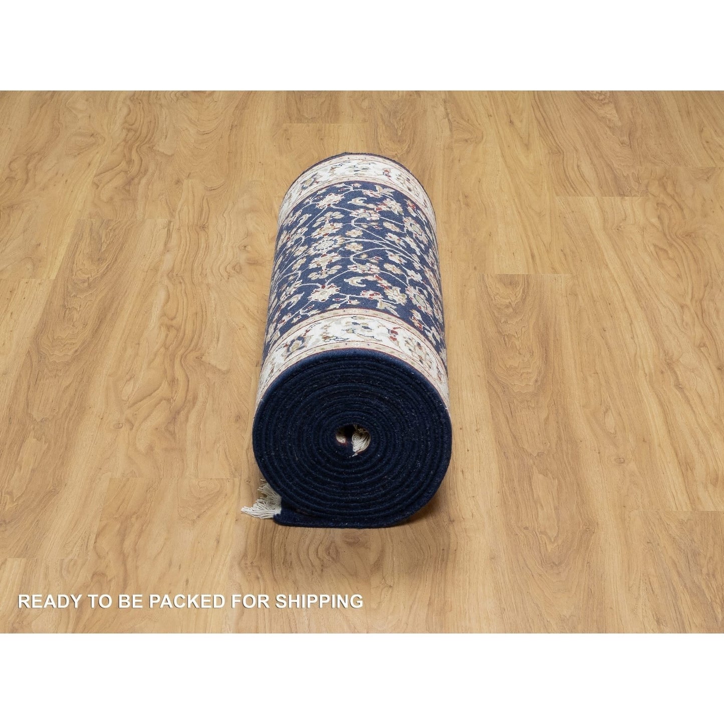 2'8"X18' Midnight Blue Nain Wool & Silk 250 Kpsi Hand Knotted Runner Rug