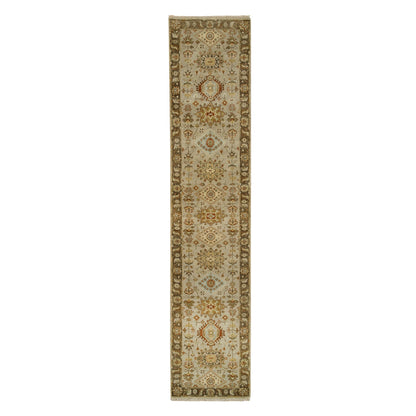 2'7"X12'1" Gray Karijihooz Design Hand Knotted Soft Wool Oriental Rug