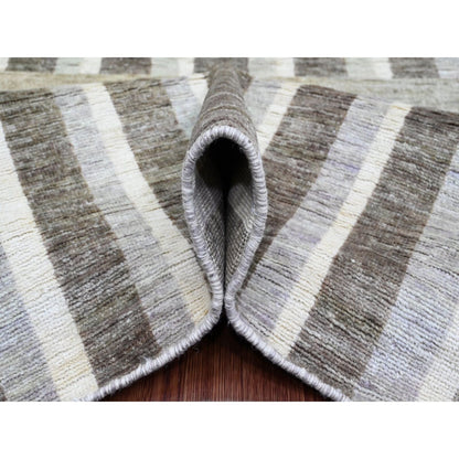 8'8"X11'8" Brown Bauhaus Inspired Line Design Hand Knotted Pure Wool Rug