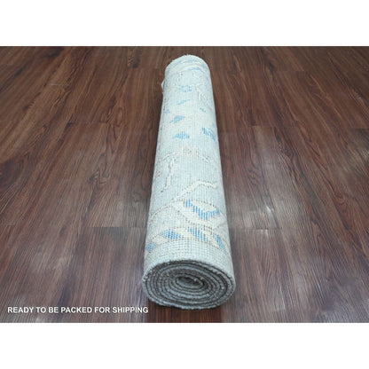 2'10"X9'7" Gray Angora Oushak Leaf Design Hand Knotted Wool Runner Rug